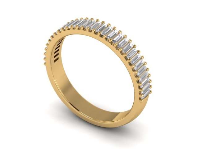 Baguette Incantations Wedding Band in 14kt yellow gold with vertical baguette diamonds, perspective view