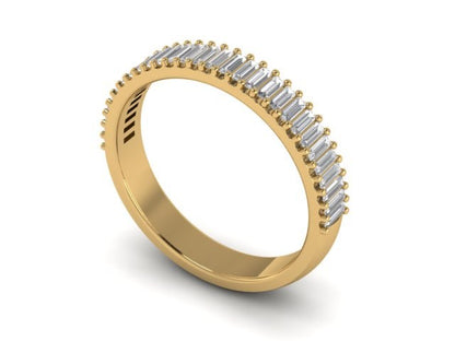 Baguette Incantations Wedding Band in 14kt yellow gold with vertical baguette diamonds, perspective view