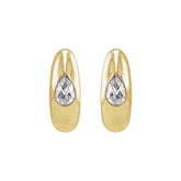 Pear Dewdrop Huggies in 14kt yellow gold with bezel set lab grown pear diamonds, front view