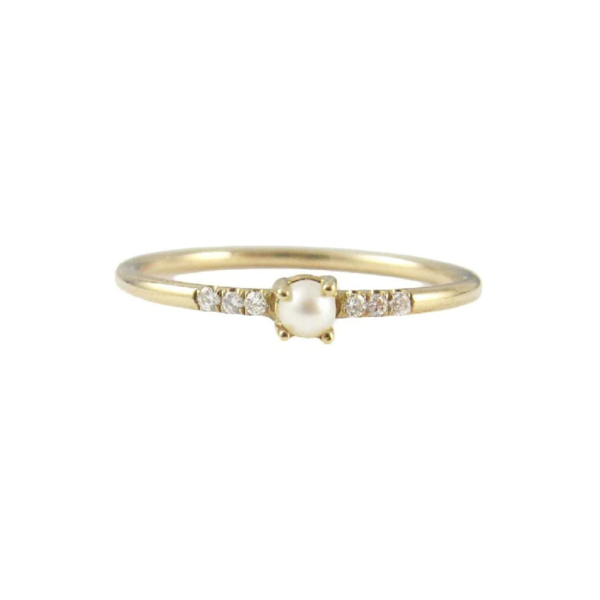 White Diamond Pearl Equilibrium Ring with a pearl and white diamonds in 14kt yellow gold, product view 2
