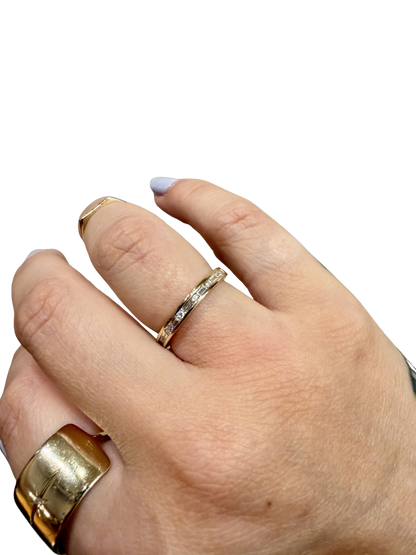 Baguette Rivulet Wedding Band by Lane &amp; Kate, baguette and round diamond band worn on the hand