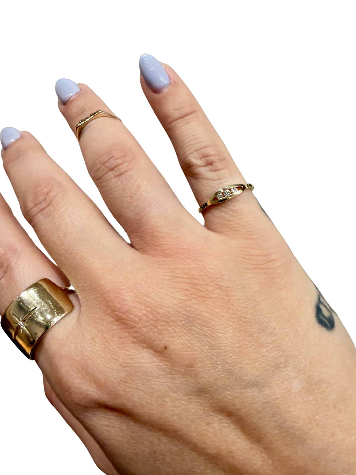 White &amp; Black Diamond Float Ring by Jennie Kwon worn on the hand