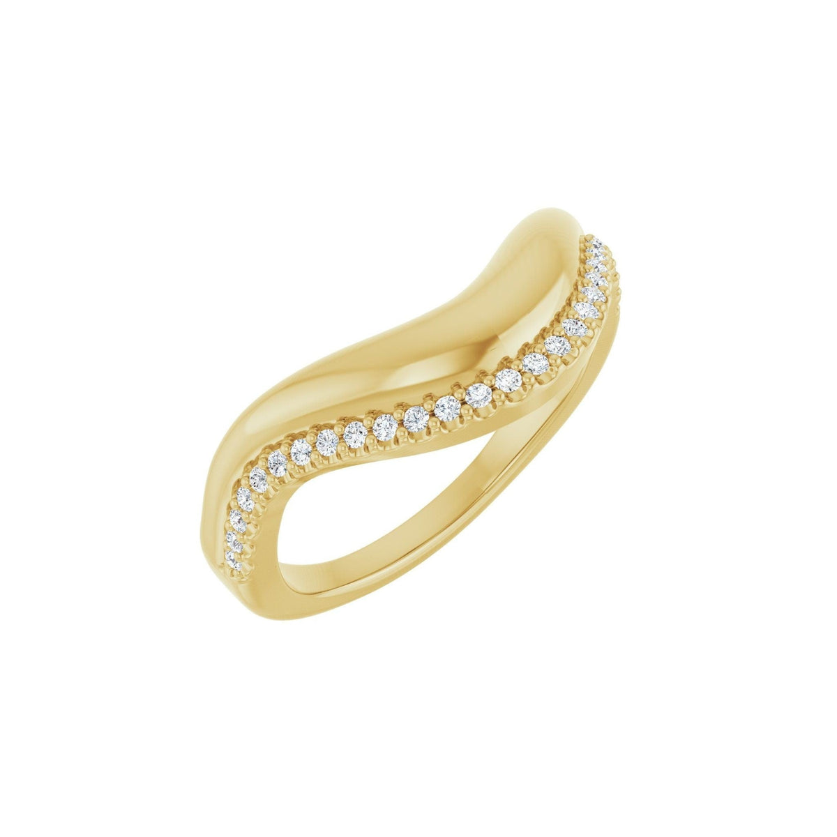 Pave Diamond Embrace contour wedding band in 14kt yellow gold with pave round diamonds, perspective view