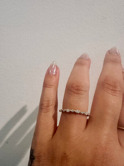 Marquise Diamond Showers wedding band in 14kt yellow gold with marquise and round diamonds worn on the hand