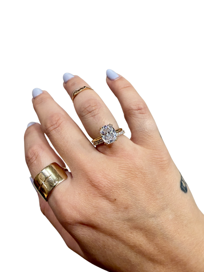 Classic Diamond Wedding Band by Lane &amp; Kate stacked with an engagement ring