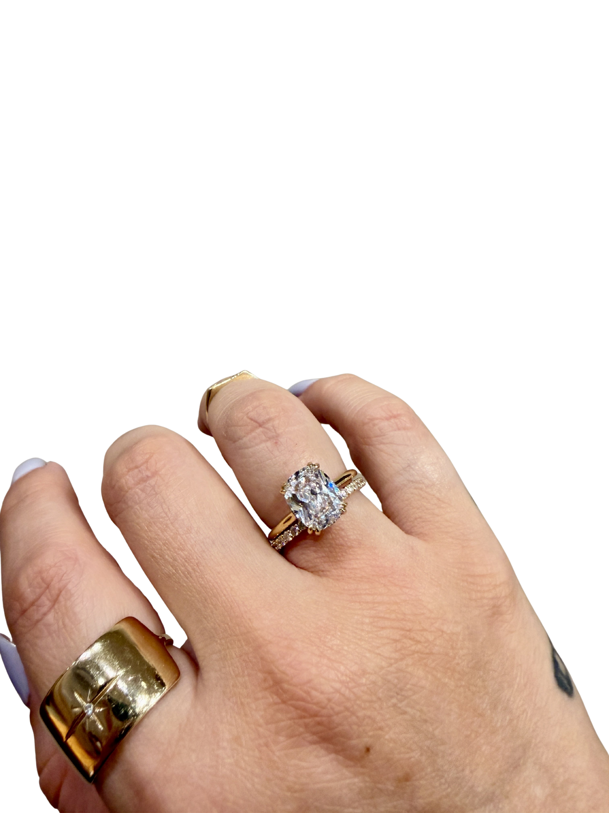 Classic Diamond Wedding Band by Lane &amp; Kate, close up worn on the hand