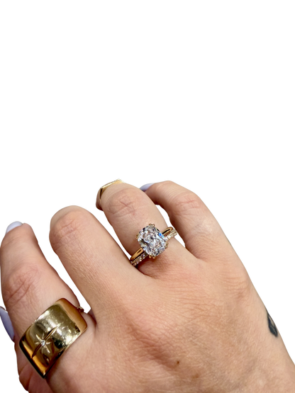 Classic Diamond Wedding Band by Lane &amp; Kate, close up worn on the hand