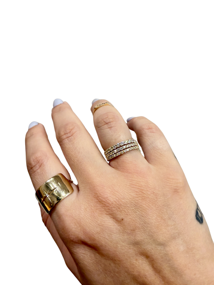Classic Diamond Wedding Band by Lane &amp; Kate worn with an oval engagement ring