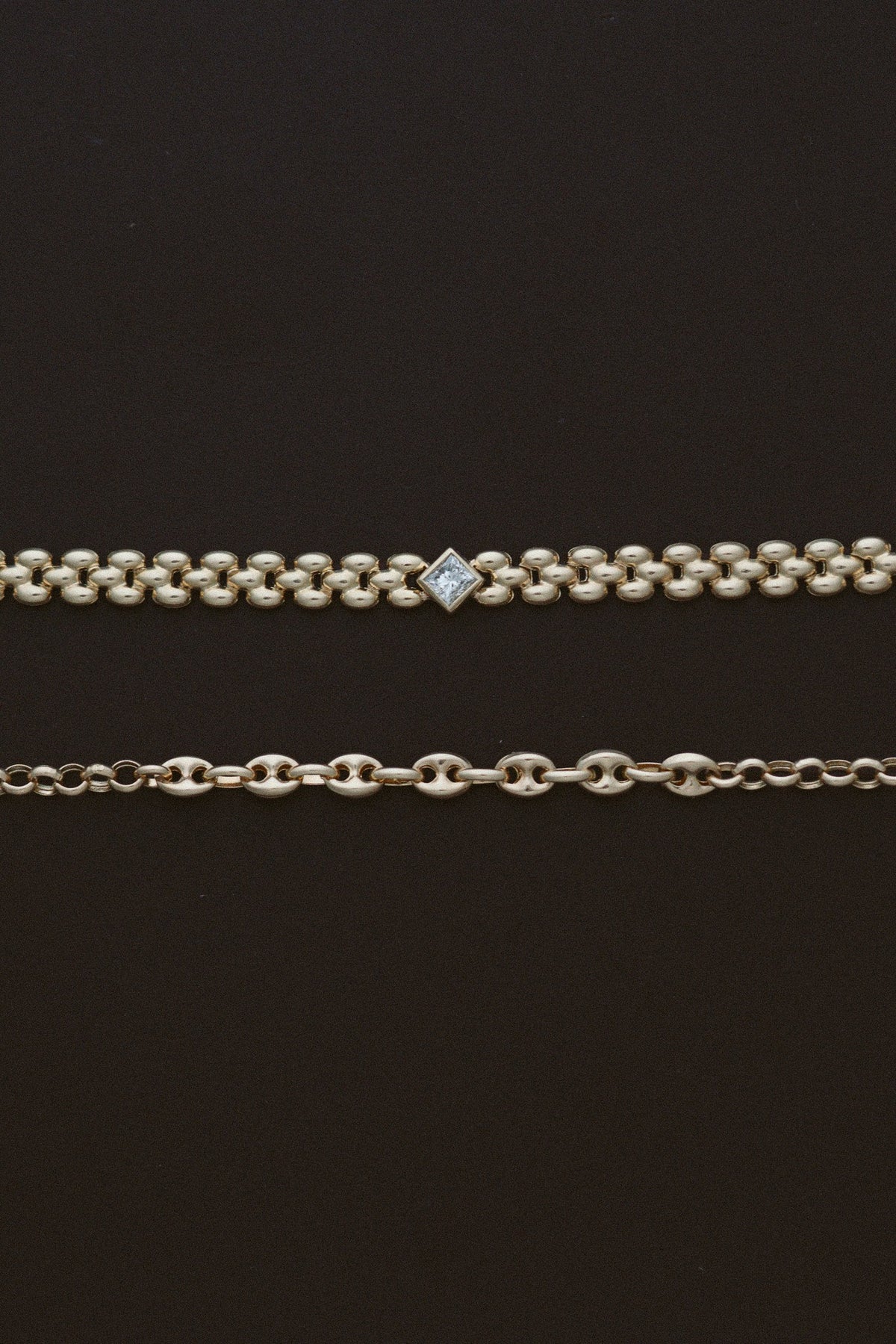 Mariner Station Rolo Chain Bracelet by Zoe Chicco, styled with a diamond rolo chain bracelet