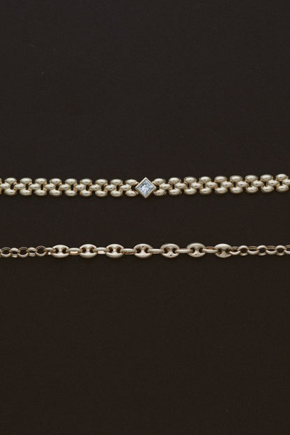 Mariner Station Rolo Chain Bracelet by Zoe Chicco, styled with a diamond rolo chain bracelet