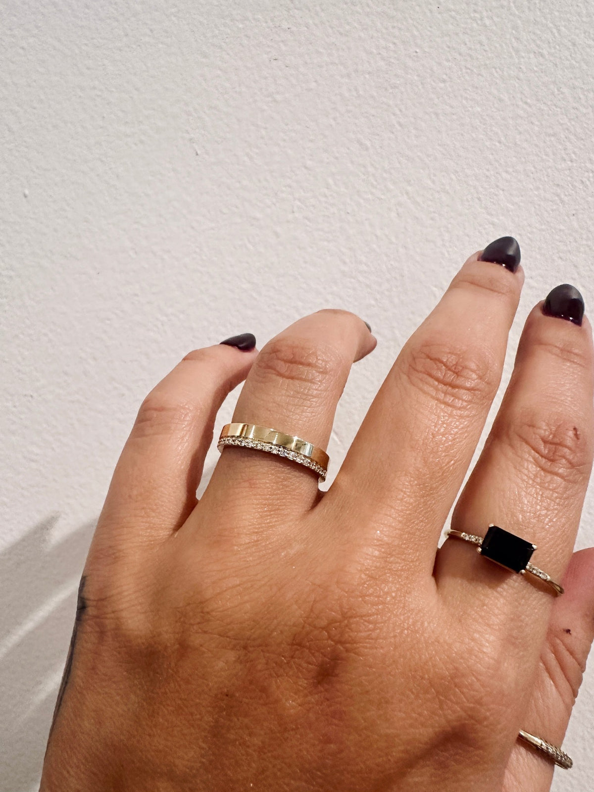 Cigar Glamour Wedding Band worn on its own