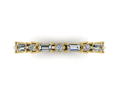 Golden Dusk Wedding Band, top view of alternating baguette and round diamonds