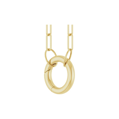 Paperclip Circle Charm Necklace in 14kt yellow gold, perspective view