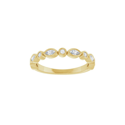 Diamond Harmony wedding band in 14kt yellow gold with marquise and round diamonds, front view