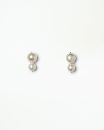 WWAKE Pearl Clove Earrings, double freshwater pearl studs in 14kt yellow gold, product view