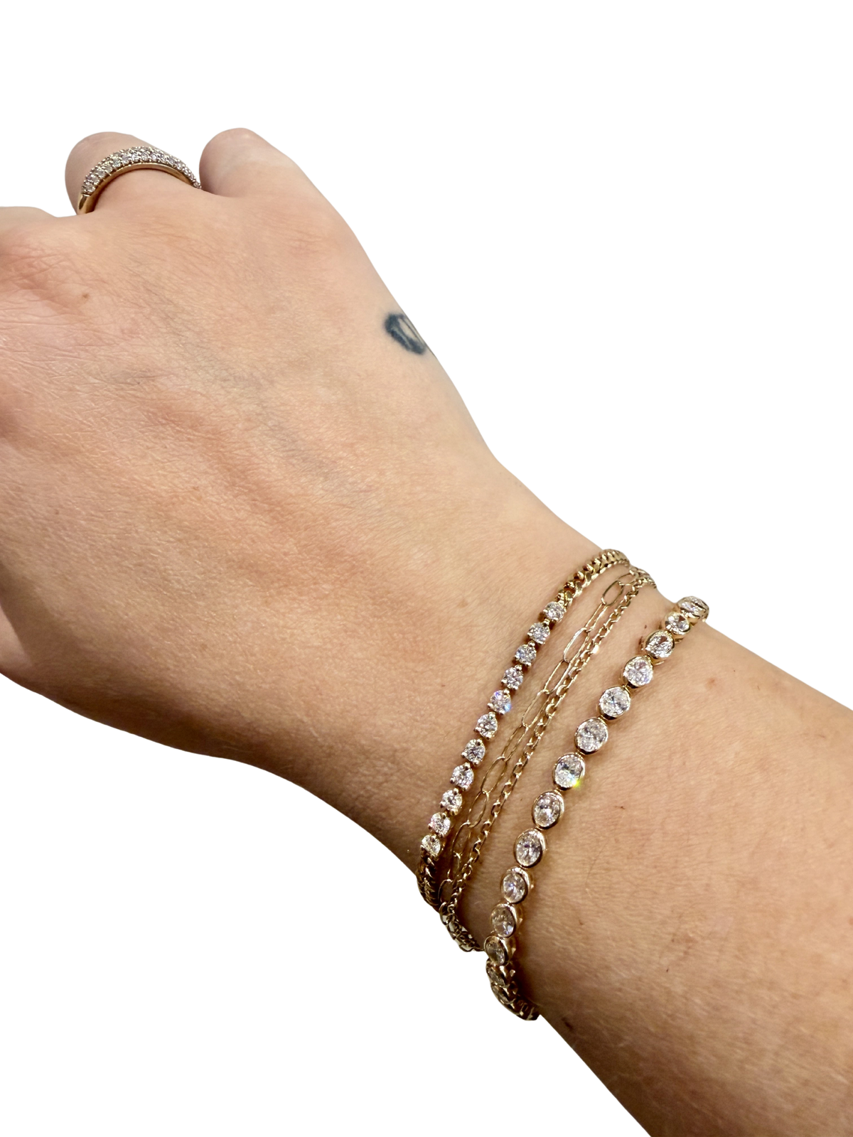 Diamond Tennis Segment Curb Chain Bracelet by Zoe Chicco worn with the Oval Damsel Tennis Bracelet