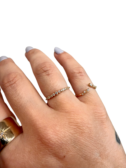 Diamond Baguette Prelude Ring by Jennie Kwon, 14kt gold 1.3mm band, two 2 x 1.25mm baguette diamonds, six 1mm, two 1.2mm