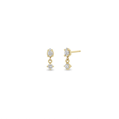 Zoe Chicco Pear &amp; Round Diamond Link Drop Earrings in 14kt yellow gold, front view