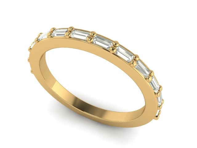 Baguette Potions Wedding Band in 14kt yellow gold with east to west baguette diamonds, perspective view