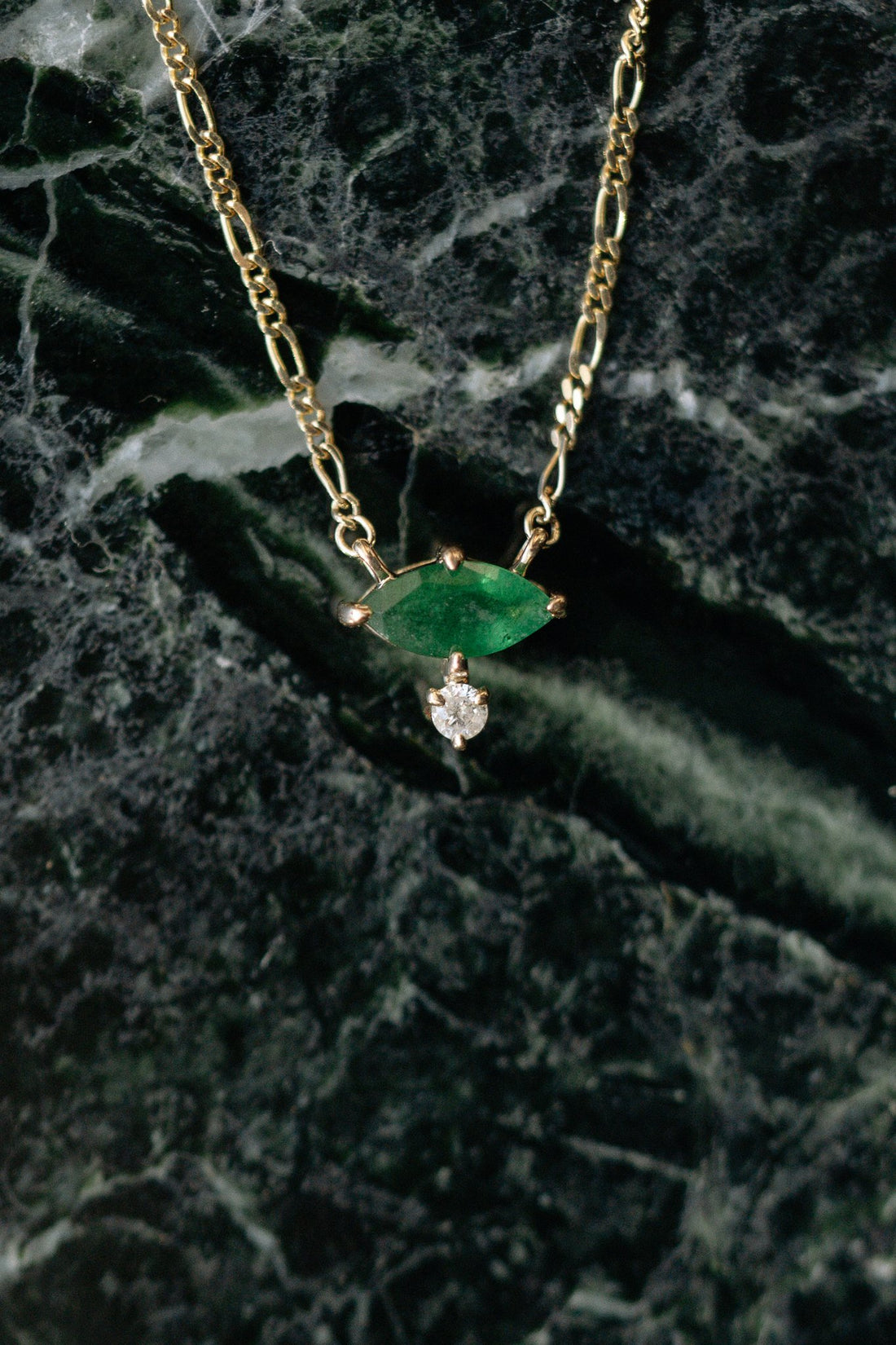 Stone &amp; Strand Emerald Marquise Necklace in 10kt yellow gold