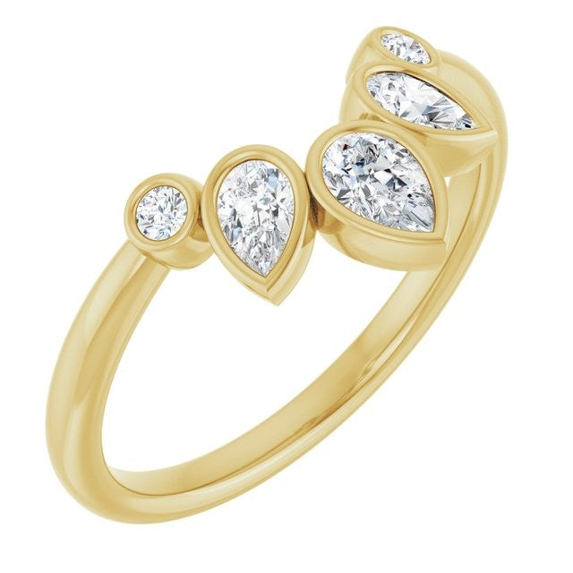 Marquise Rays Contour Wedding Band in 14kt yellow gold, perspective view