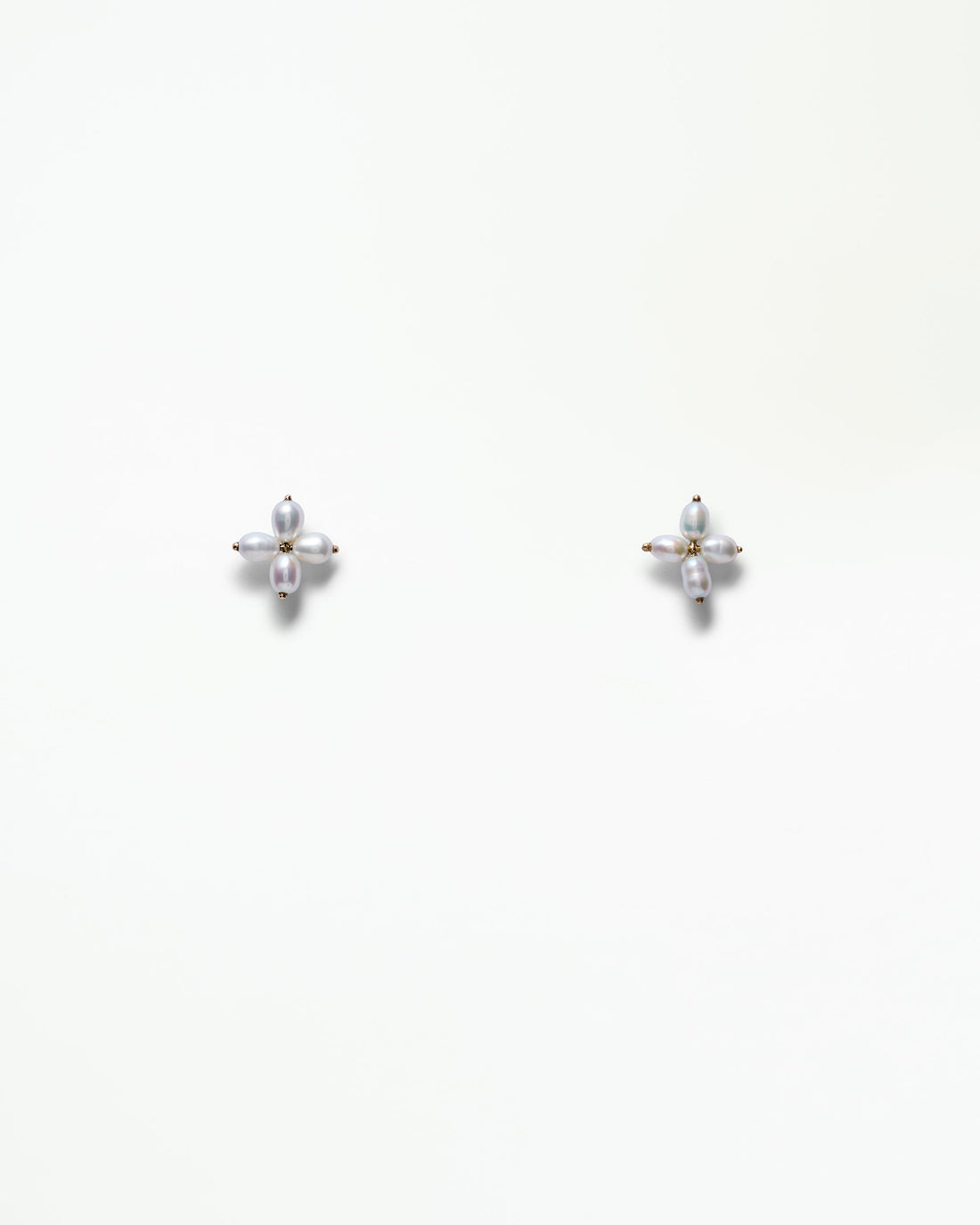 WWAKE Large Pearl Clover Stitch Earrings, four pearl clover studs in 14kt yellow gold, product view