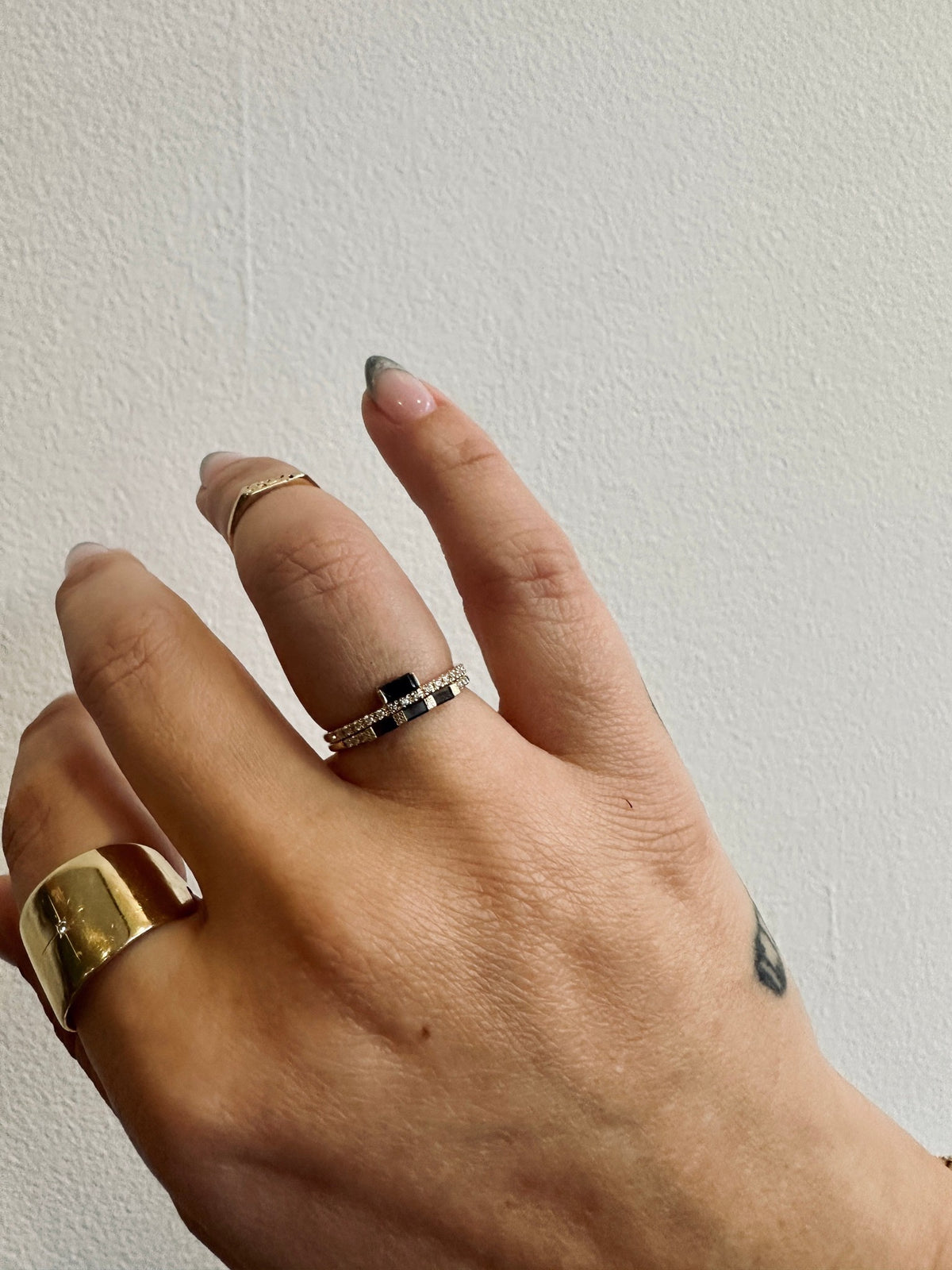 Three Black Diamond Baguette Band in 14kt yellow gold, product view 1