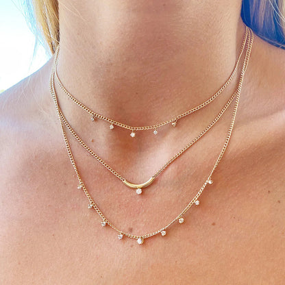 5 Dangling Prong Set Diamonds Curb Chain worn