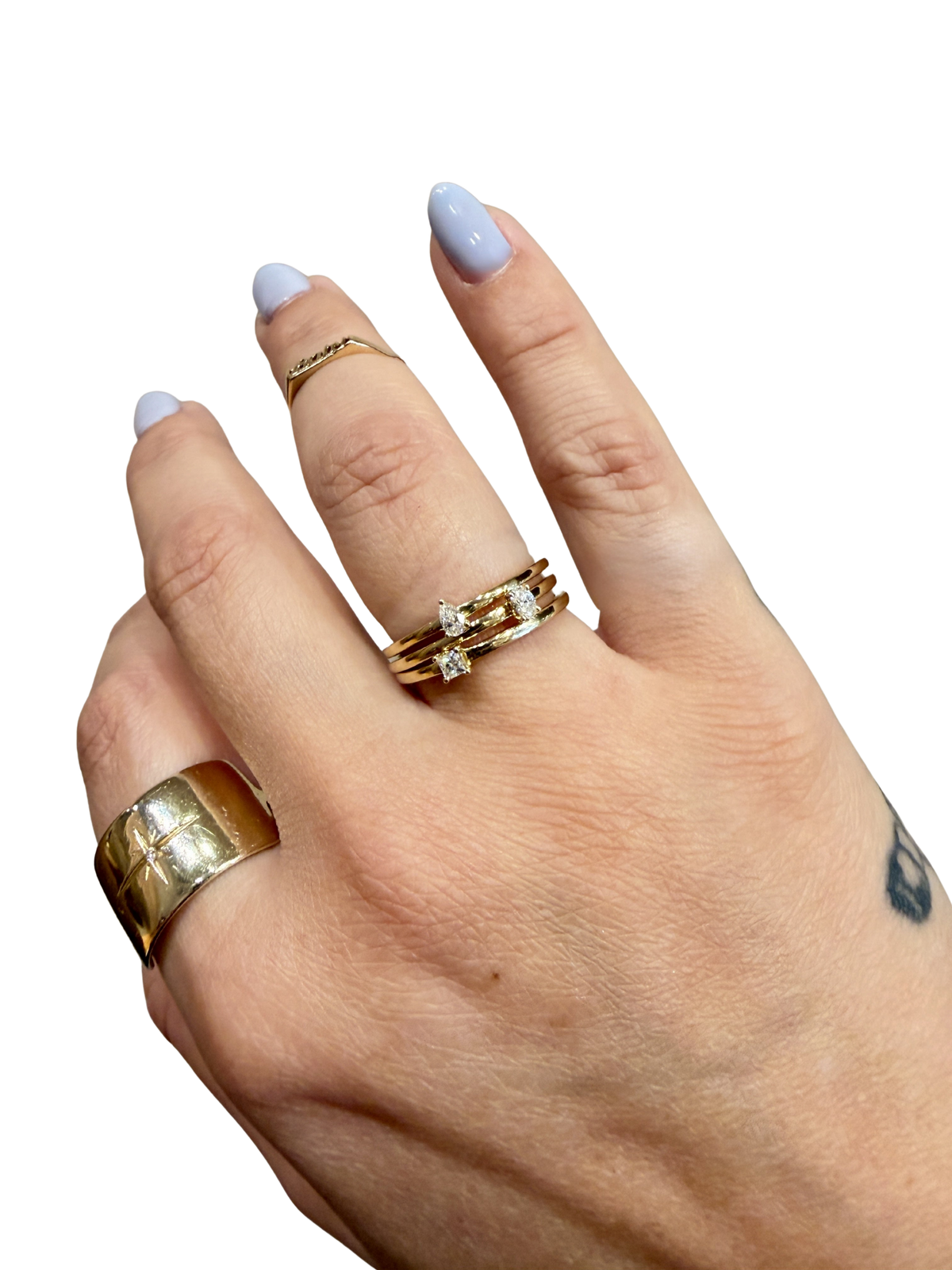 Fancy Diamond Stacking Ring by Stone &amp; Strand worn stacked on the hand