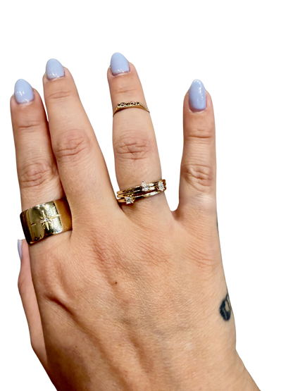 Fancy Diamond Stacking Ring by Stone &amp; Strand, pear, princess and oval diamonds worn on the hand