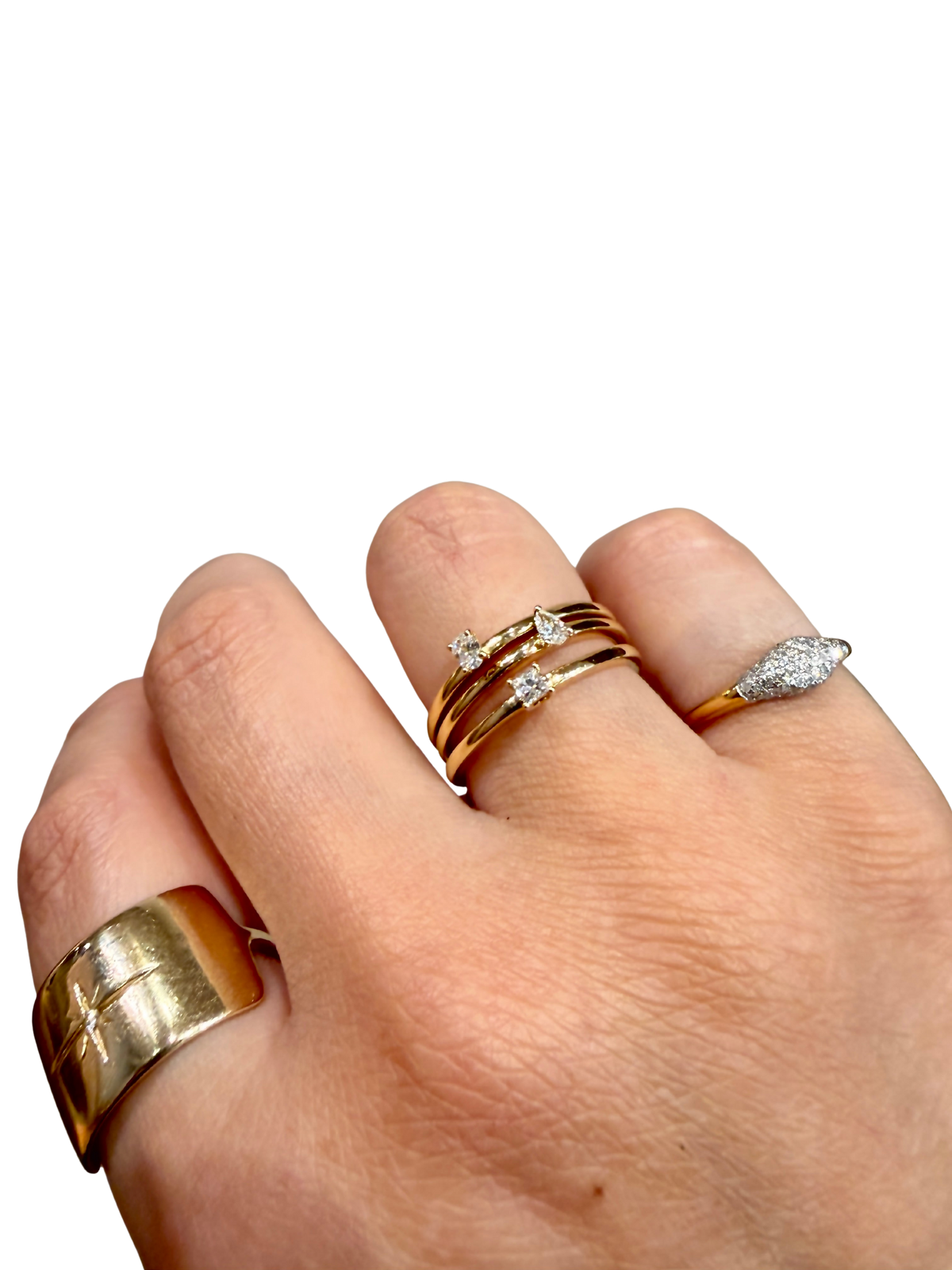 Fancy Diamond Stacking Ring by Stone &amp; Strand, 14kt gold, natural white pear, princess and oval diamonds, stackable band