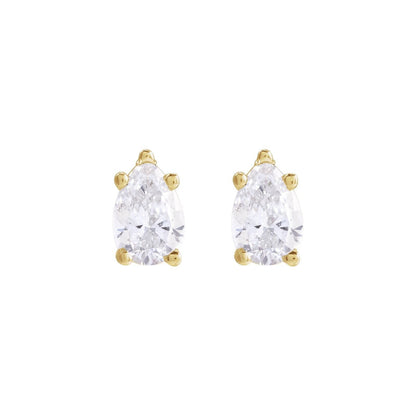 BB Prong Pear Dew Drops, pear diamond studs in 14kt yellow gold, front view