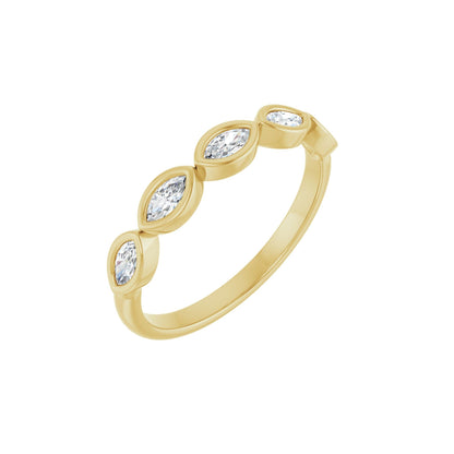 Marquise Ambitions wedding band in 14kt yellow gold with bezel set marquise diamonds, perspective view