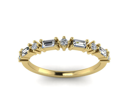 Golden Dusk Wedding Band with east to west baguette and round diamonds, front view