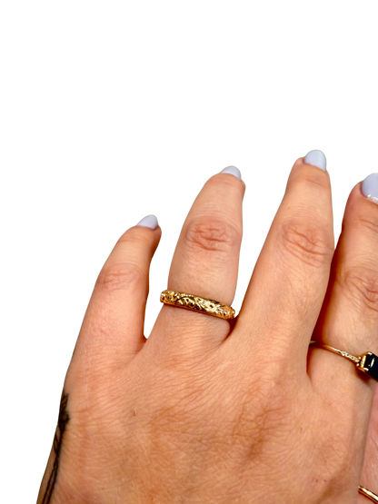 Golden Floral Wedding Band by Lane &amp; Kate, 14kt solid gold, sculpted vine and floral design all the way around, polished finish