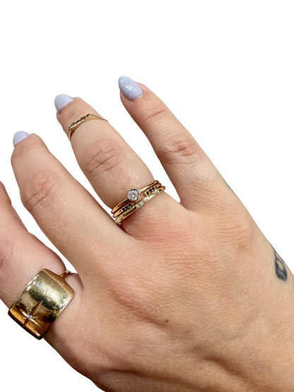 Diamond Neo Gold Wedding Band by Jennie Kwon worn with the Solo Diamond Ring