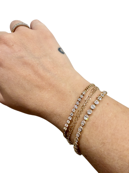 Oval Damsel Tennis Bracelet by Lane &amp; Kate worn with the Diamond Tennis Segment Curb Chain Bracelet by Zoe Chicco