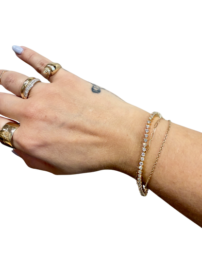 The Playful Tennis Bracelet by Lane &amp; Kate worn stacked on the wrist
