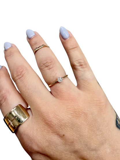 Solo Diamond Ring by Lane &amp; Kate, bezel set diamond stacking ring worn on the hand
