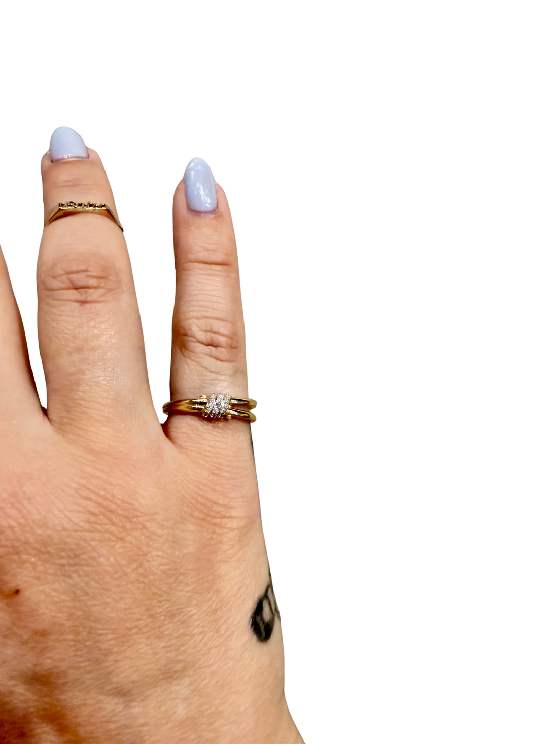 Twinkling Twine Pavé Duo Ring by Stone &amp; Strand worn on the hand