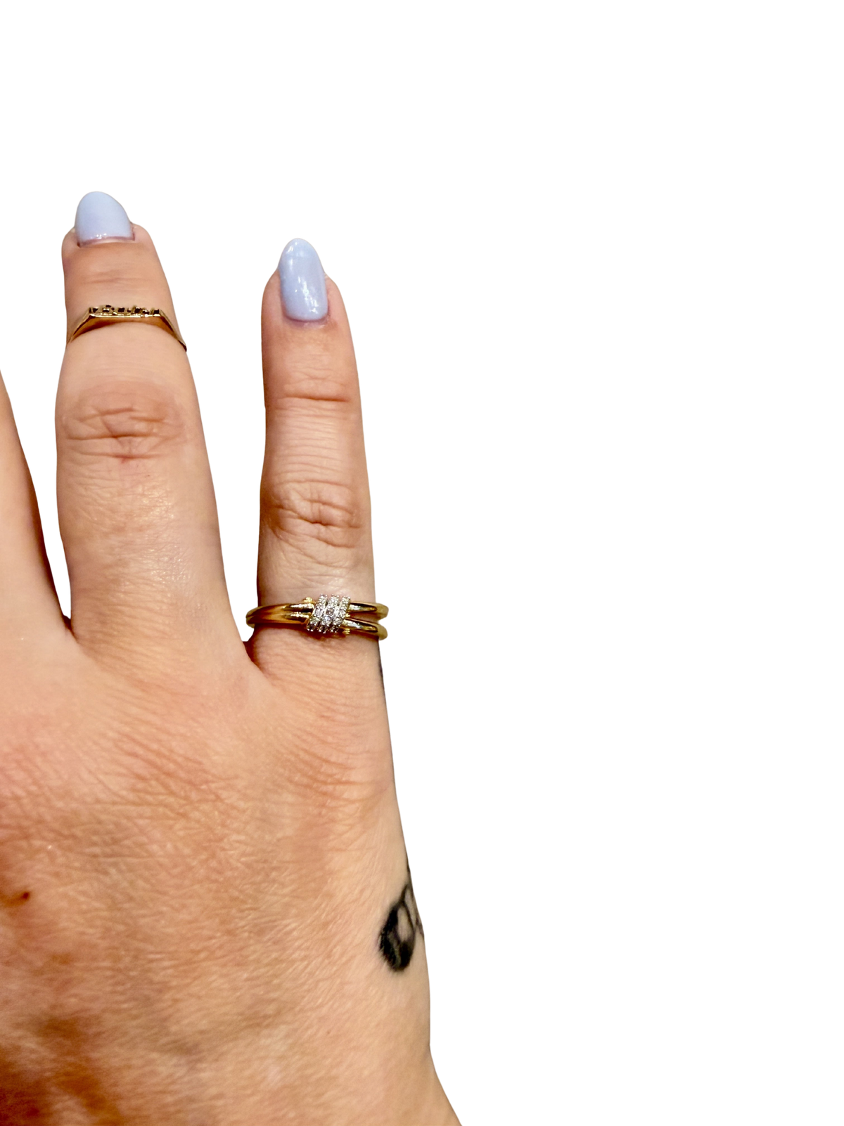 Twinkling Twine Pavé Duo Ring by Stone &amp; Strand worn on the hand