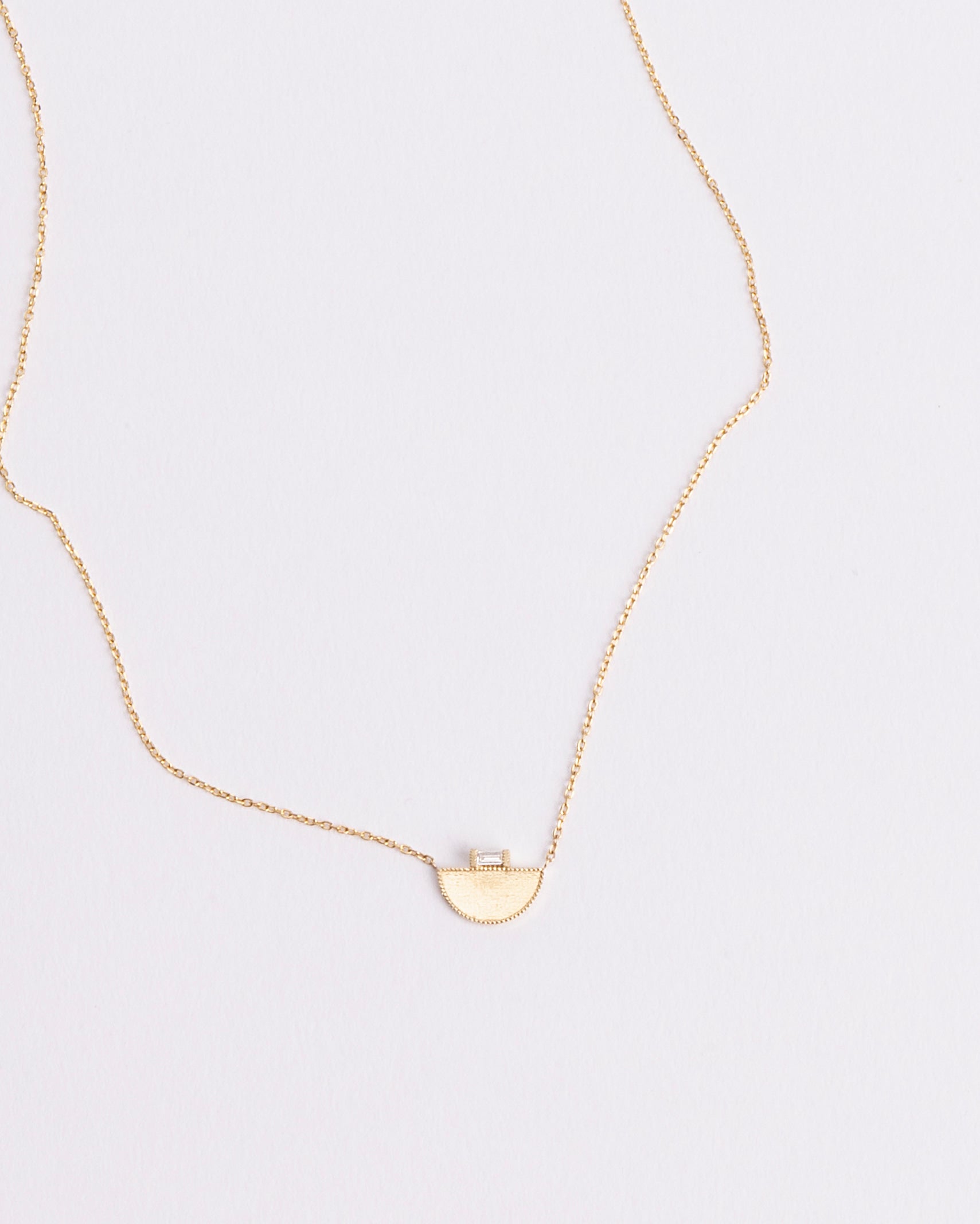 HALF MOON BAGUETTE DIAMOND SIGNET NECKLACE