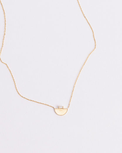 HALF MOON BAGUETTE DIAMOND SIGNET NECKLACE