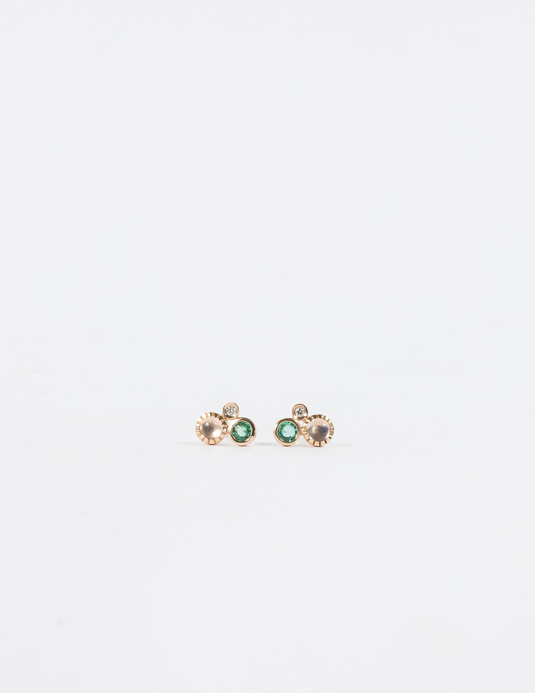 EMERALD & RAINBOW MOONSTONE DIAMOND CLUSTER EARRINGS