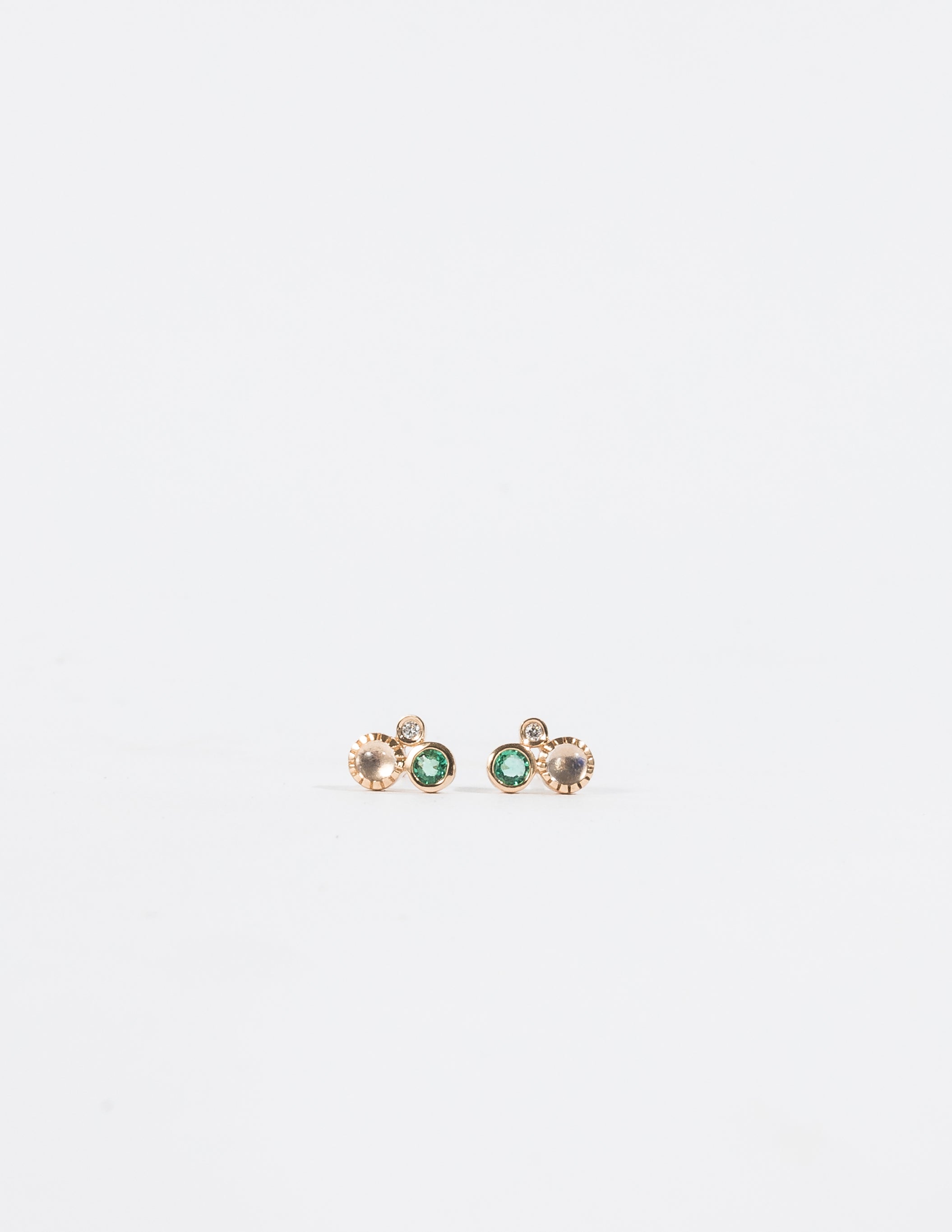EMERALD &amp; RAINBOW MOONSTONE DIAMOND CLUSTER EARRINGS