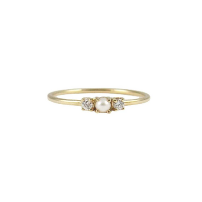 PEARL &amp; TWO DIAMOND RING